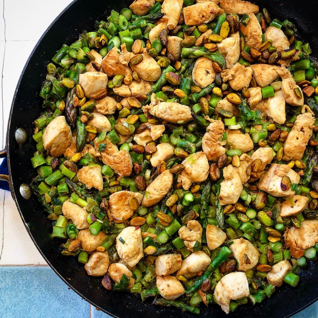 Chicken Stir Fry with Scallions, and Pistachios